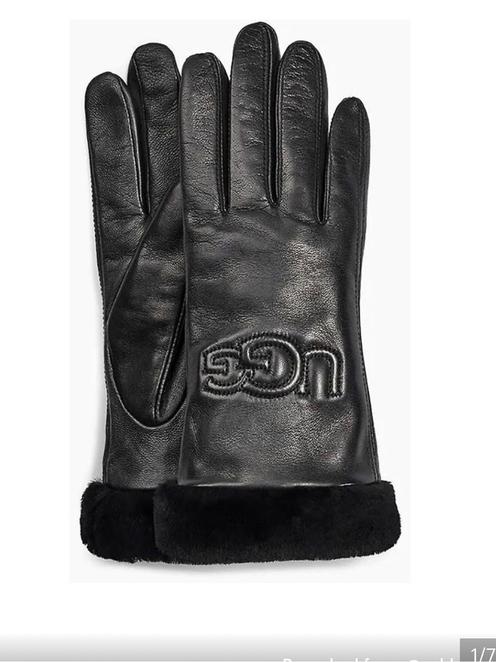 UGG Black Leather Embossed Logo Men's Gloves